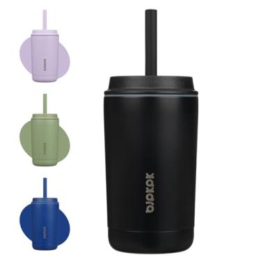 Imagem de BJPKPK Copo isolado com tampa e canudo, copo térmico de aço inoxidável de 350 ml, caneca de café de viagem à prova de derramamento, à prova de vazamento, lavável na lava-louças, mantém as bebidas