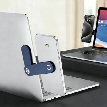 Imagem de Suporte ajustável para laptop, suporte magnético para laptop, suporte lateral ajustável para monitor de telefone, suporte de expansão de computador dobrável portátil fino (azul)