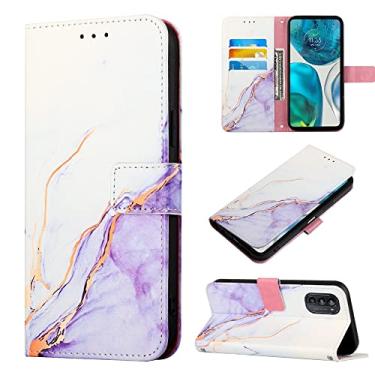 Imagem de For Motorola Moto G52 PT003 Marble Pattern Flip Leather Phone Case