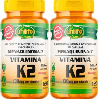 Imagem de Kit 2 Vitamina K2 135mcg 240 Cap Mk7 Menaquinona Concentrada - Unilife