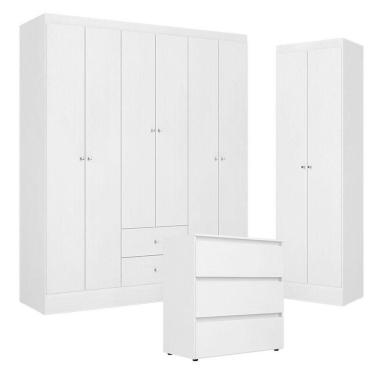 Imagem de Guarda Roupa Casal Astro 6 Portas 2 Gavetas Com Cômoda Gaveteiro Condessa E Armário Multiuso 2 Portas Space Branco- Thb