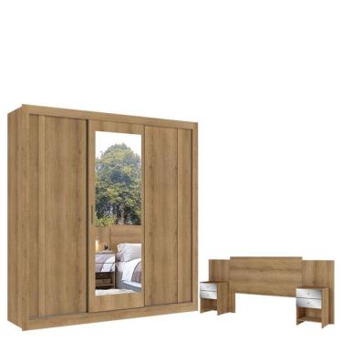 Imagem de Guarda Roupa Casal Ibiza Glass 3 Portas Capuccino Menta Flex E Cabeceira Formosa Glass Capuccino - Thb