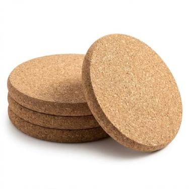 Imagem de 4 peças de porta-copos de cortiça natural para bebidas, círculos absorventes ecológicos para bebidas, trivets e artesanato DIY, presentes quentes para parentes e amigos, 10 mm, 10 polegadas