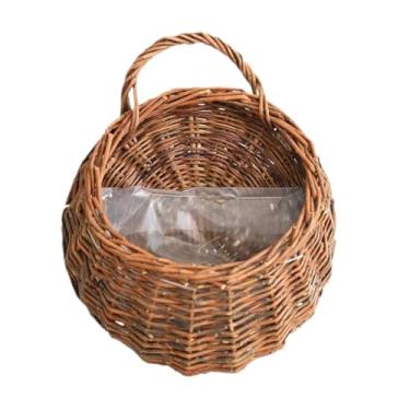 Imagem de Cestas de vaso de vime para pendurar na parede feitas à mão vaso de flores de vime para casa jardim vaso de flores cestas de videira (marrom, 20 cm)