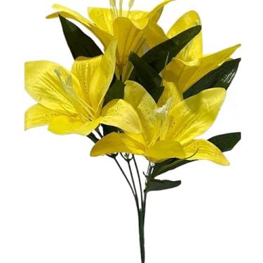 Imagem de Lírio Artificial Realista com 5 Flores, Galho Decorativo para Arranjos, Buquês e Decoração de Ambientes(1,Amarelo)