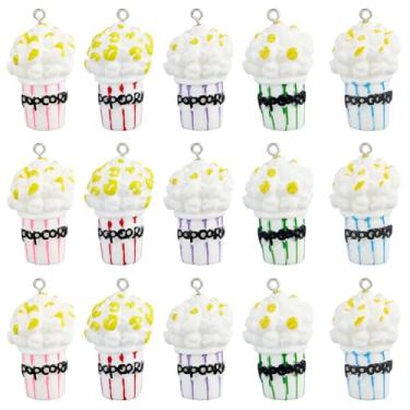 Imagem de SUNNYCLUE 30 pingentes de pipoca de resina, pingentes de comida rápida, mini simulação artificial de pipoca, pingentes de comida para fazer joias, brincos, colar, chaveiro, bolsa de artesanato