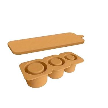 Imagem de Bandeja de silicone para cubos de gelo com tampa, máquina de bola de gelo grande, verde, segura para freezer, molde de 3 cavidades para coquetéis, uísque, bebidas (marrom)