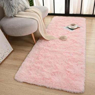 Imagem de Tapete Passadeira Felpuda Peluda 2,00x0,60 Antiderrapante para Corredor Sala Quarto Beira de Cama(Rosa bebê)