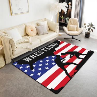 Imagem de Castle Fairy Tapete de área silhueta de jogadores de luta livre 150 cm x 200 cm x 1 cm tapete antiderrapante para sala de estar moderno esporte competição de jogos internos tapete para sofá de