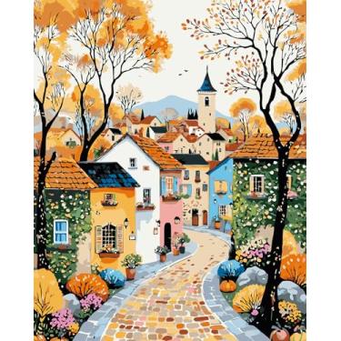 Imagem de Mosaflare Pintura por números para adultos iniciantes, cenários de construção, kits de pintura por números em tela, pintura fácil a óleo acrílico DIY por números para decoração de parede de casa 40 x