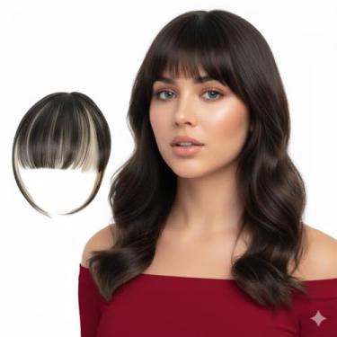 Imagem de Aplique de Franja Tic Tac de Cabelo Sintético, Castanho Claro, Estilo Clássico, Curto, Liso, com Fechamento