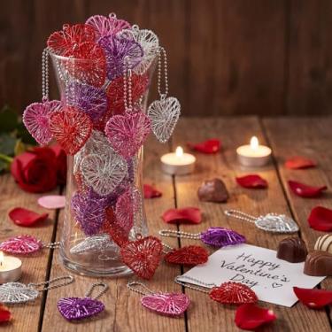 Imagem de Geosar 16 peças de enfeites de árvore de coração, bolas de coração decorativas de arame de alumínio a granel, enchimentos de vasos, para decoração de festa de casamento, aniversário, árvore de mesa