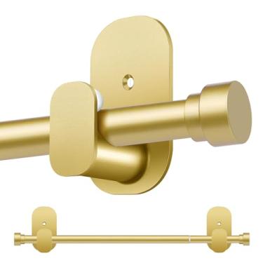 Imagem de TONIAL Haste de cortina de 48 a 84 polegadas (4 a 2,1 m), hastes de cortina sem perfuração de 5/8 polegadas para janelas com suportes adesivos, haste de cortina pequena ajustável com acabamento de