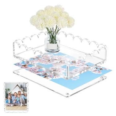 Imagem de Bandejas de acrílico para exibição, bandeja de acrílico com inserção, bandeja de exibição de fotos personalizável para decoração de casa, escritório, organizador de mesa, moldura de guardanapo