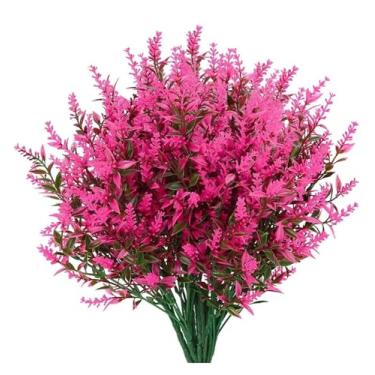 Imagem de 5 peças/ramo de flores artificiais de plástico lavanda planta falsa decoração de casa jardim decoração de casamento DIY buquê de noiva doméstico (rosa)