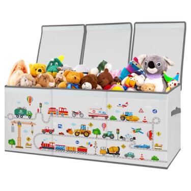 Imagem de decalsweet Caixa de brinquedos para crianças, caixa de armazenamento dobrável, com alças para meninos e meninas, grande caixa organizadora de brinquedos para crianças, quarto, sala de jogos, berçário