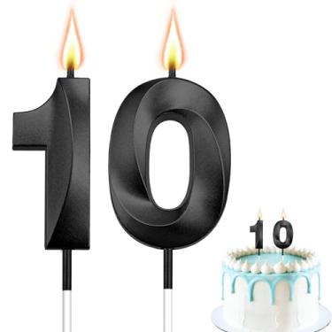 Imagem de Velas de aniversário de 10 anos, velas pretas número 10, vela de feliz aniversário para bolo, decoração de bolo número 3D para meninos e meninas, comemorações de festa de aniversário de 10 anos