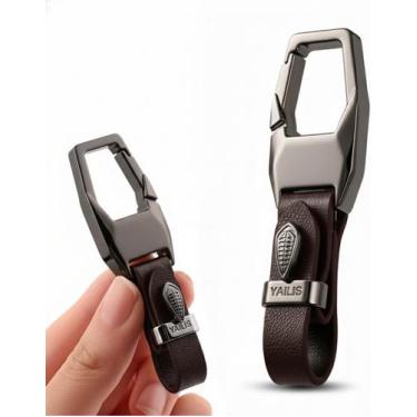 Imagem de Chaveiro Mosquetão Argola de Metal e Couro Chave Casa Carro Moto Mochi