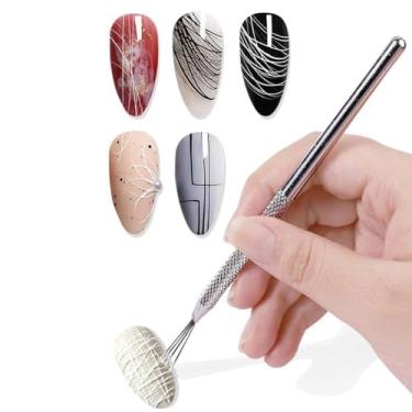 Imagem de 1 ferramenta de escova de unha com cabo de aço inoxidável, ferramenta de pincel de textura de unha com 7 agulhas, adequada para salões, bricolage em casa e outros cenários.