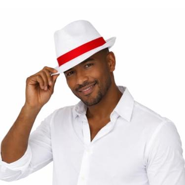 Imagem de Chapéu Sambista Branco Malandrinho Panamá Zé Pilantra Fita Vermelha Carnaval Umbanda Samba