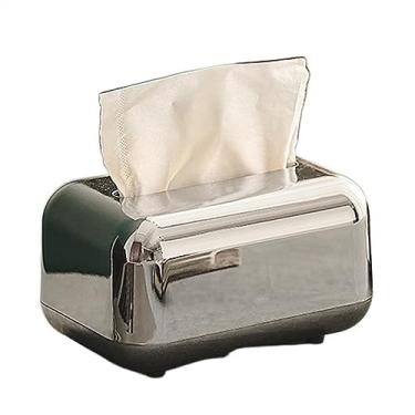 Imagem de Caixa de lenços galvanizada moderna, caixa de armazenamento de lenços criativa para sala de estar doméstica, mesa de sala de jantar, mesa de gaveta de papel (prata)