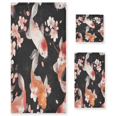 Imagem de xigua Aquarela Koi Fish Conjunto de toalhas de banheiro absorvente macio 3 peças toalha de banho toalha de mão toalhas decorativas para banheiro, academia, hotel, praia, piscina
