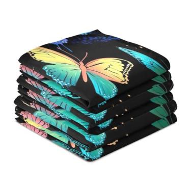 Imagem de Wassud Toalhas de cozinha coloridas borboletas brilhantes toalhas de prato de cozinha pacote com 6 panos de prato macios com laço para pendurar toalha de mão super absorvente de secagem rápida toalhas