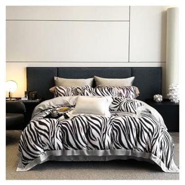 Imagem de x3anggyt5 Capa de edredom ultramacia e legal - Conjunto de capa de edredom com estampa de zebra Tencel (conjunto de 4 peças), um conjunto de capa de edredom macio e sedoso (cinza, cama de 1,8 m - 200