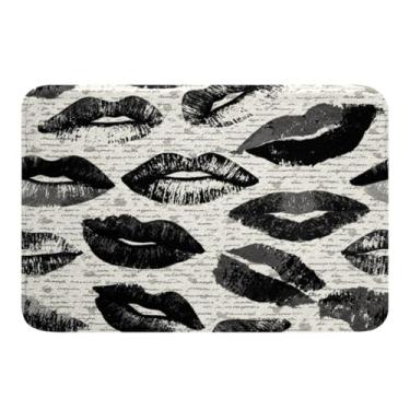 Imagem de jejeloiu Tapetes de banheiro Black Kiss para crianças, meninos, meninas, feminino, lábios vermelhos, tapetes de banho 40,6 x 61 cm, impressão de batom, acessórios de banheiro, decoração de quarto