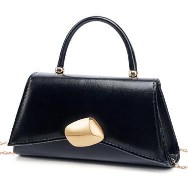 Imagem de Gurina Bolsa de mão de designer para noite com alça de metal, bolsa clutch de couro PU com fivela magnética, elegante bolsa de festa para mulheres, 7ob preta, Small