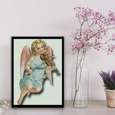 Imagem de Quadro Decorativo Anjinho Vintage 24X18Cm - Madeira Preta