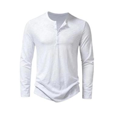 Imagem de Camiseta Masculina Slim Fit De Algodão Com Gola Henley, Manga Longa, R