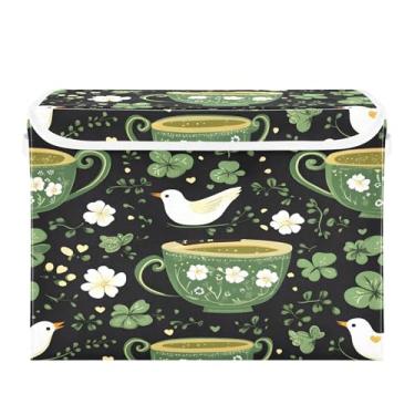 Imagem de xigua Caixas de armazenamento de xícaras de chá verde com tampas e alça de transporte, caixas de armazenamento dobráveis, organizadores de recipientes, cestos, cubo com capa para casa, quarto, armário