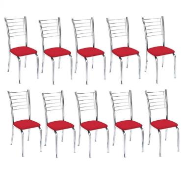 Imagem de Kit 10 Cadeiras De Jantar Lara Cromada Para Cozinha Assento Sintético Vermelho - Aurora Line