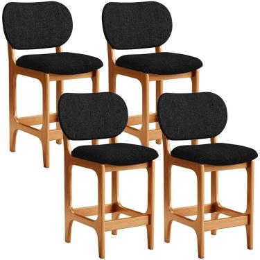 Imagem de Kit 04 Banquetas Baixa Bar Cozinha E Sala De Jantar Fixa Betta L02 Imbuia Linho Chumbo