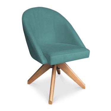 Imagem de Poltrona Cadeira Giratória Bela Suede Base De Madeira - Pallazio Azul Turquesa