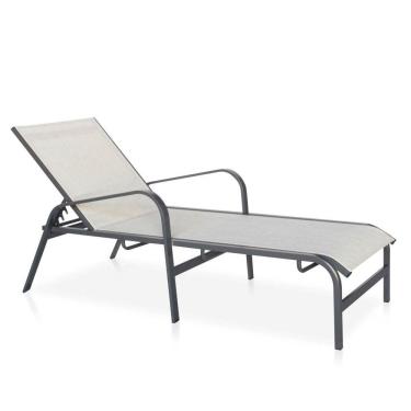 Imagem de Espreguiçadeira Para Piscina, área Externa, Jardim, Em Alumínio - Grafite E Tela Sling Cinza