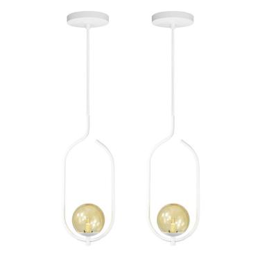 Imagem de Kit 2 Pendentes Lustres On Clip Branco Globo De Vidro âmbar