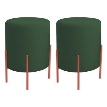 Imagem de Kit 2 Puffs Orgânicos Boucle Thor Com Pés De Ferro Rosê - 7 Decor Verde Escuro