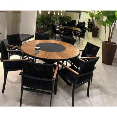 Imagem de Jogo De Mesa 1,30m Zurick Madeira 4 Poltronas Corda Náutica Jantar Preto