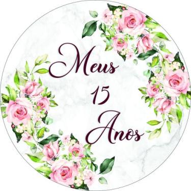 Imagem de Painel de Tecido Sublimado Redondo Flores e Mármore Meus 15 anos c/ El