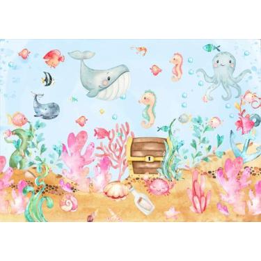 Imagem de Painel de Tecido Sublimado Fundo do Mar Aquarela Animais em Festa - Fa