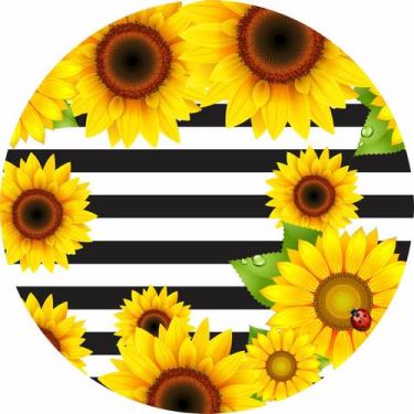 Imagem de Painel de Lona Redondo girassol vintage e listras - Fabrika De festa, 