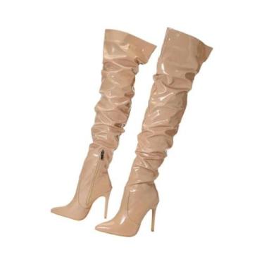 Imagem de Botas De Salto Alto Vermelhas Acima Do Joelho Para Mulheres, Em Couro 