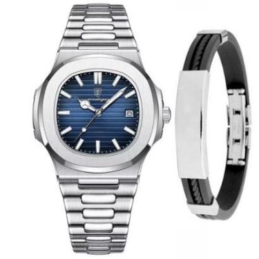 Imagem de Relógio Masculino Prateado Luxo Social + Pulseira Silicone-Masculino