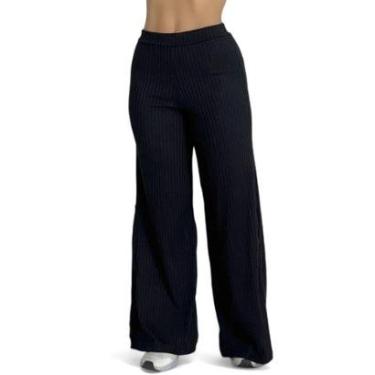 Imagem de Calça Feminina Wide Leg Pantalona Cintura Alta Tecido Canelado com Fenda Angélica-Feminino