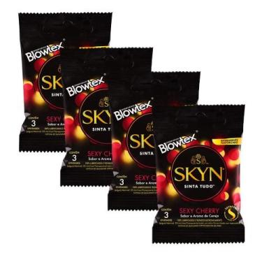 Imagem de Kit 4 Pacotes Preservativo SKYN Sexy Cherry C/ 3 Unidades Cada