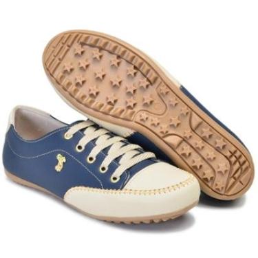 Imagem de Tênis feminino Sapatênis Bella Dama em Couro Eco com Bege Ajuste Cadarço Calce Fácil-Feminino