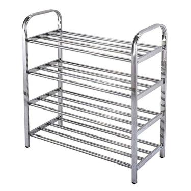 Imagem de Sapateira Inox 4 Prateleiras Organizador De E Sapatos Estante Aluminio Grande Sala Quarto Desmontavel