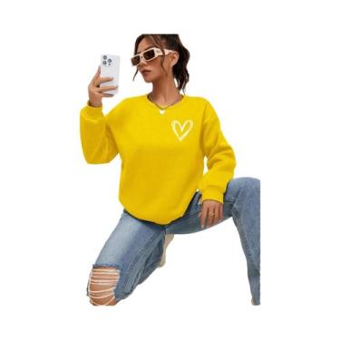 Imagem de Moletons Femininos Com Estampa De Coração, Casuais E Confortáveis, Hoo